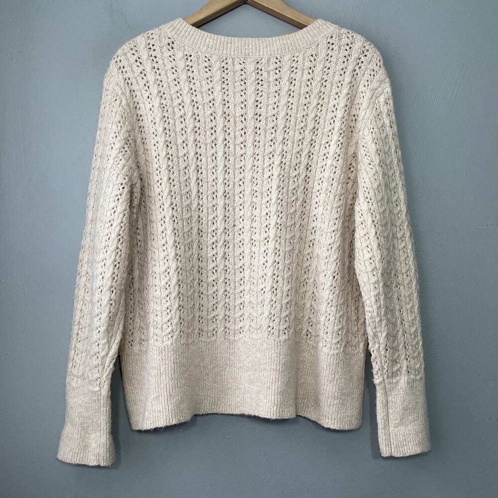 Crochet Open Knit Cardigan Petite Size Large Cream Wool Boho Cottagecore Sweater - Picture 4 of 9